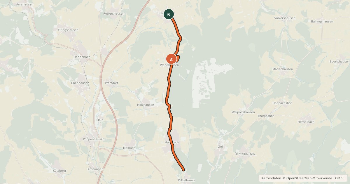 Kartenübersicht der Radroute Radverkehrsnetz Kreis Schweinfurt