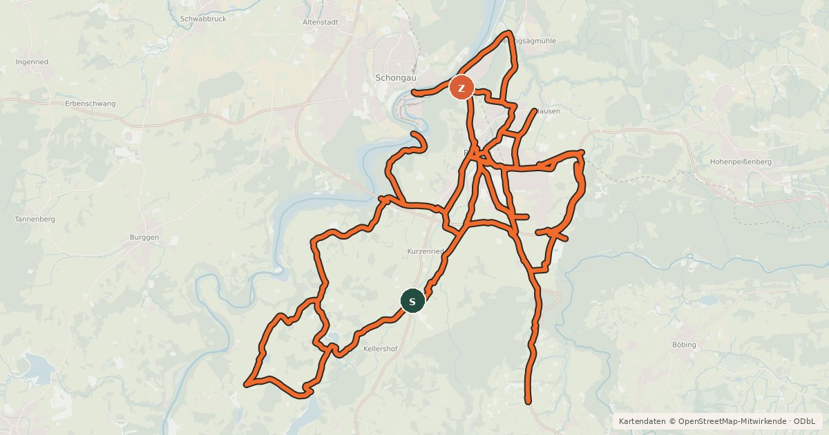 Kartenübersicht der Radroute Radverkehrsnetz Kreis Weilheim-Schongau - Peiting