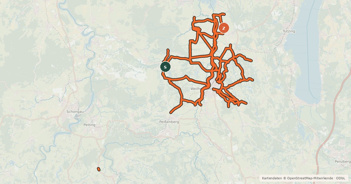 Kartenübersicht der Radroute Radverkehrsnetz Kreis Weilheim-Schongau - Weilheim