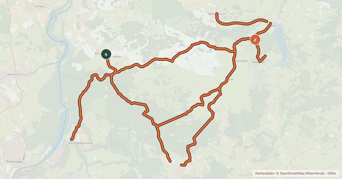 Kartenübersicht der Radroute Radverkehrsnetz Kreis Weilheim-Schongau - Wessobrunn