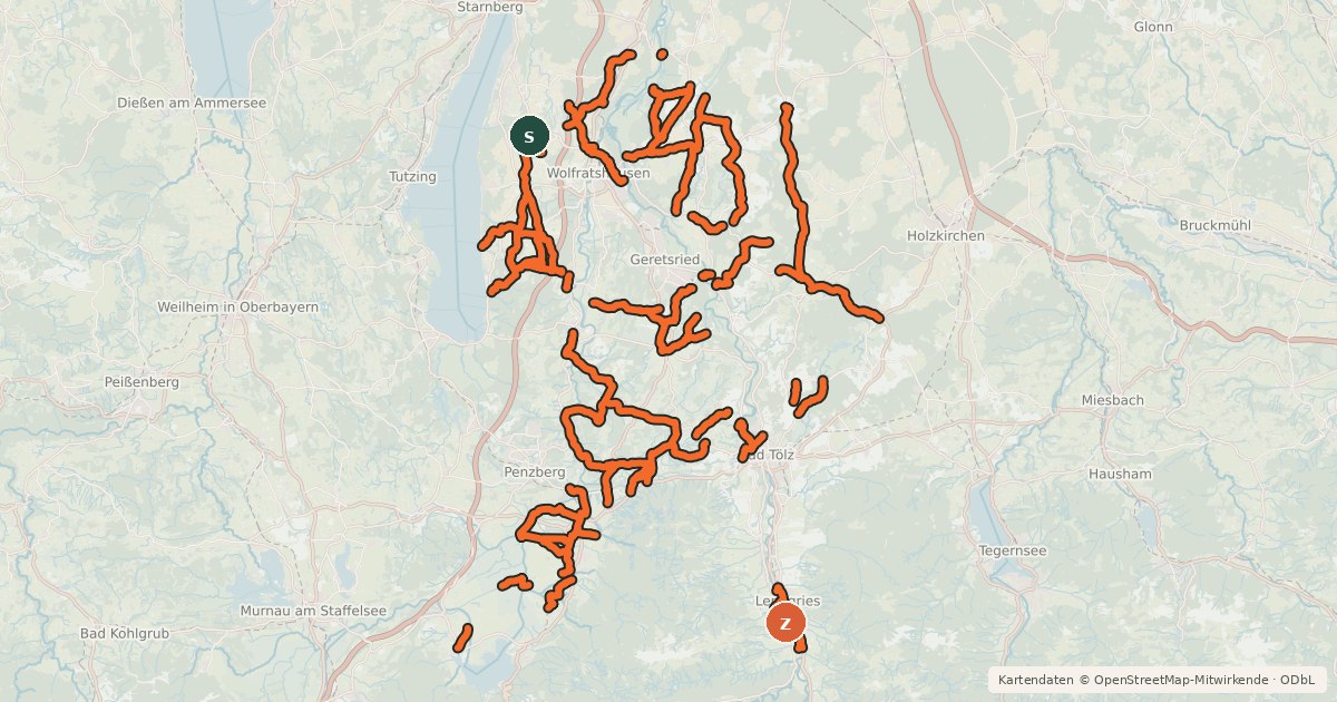 Kartenübersicht der Radroute Radverkehrsnetz Landkreis Bad Tölz-Wolfratshausen