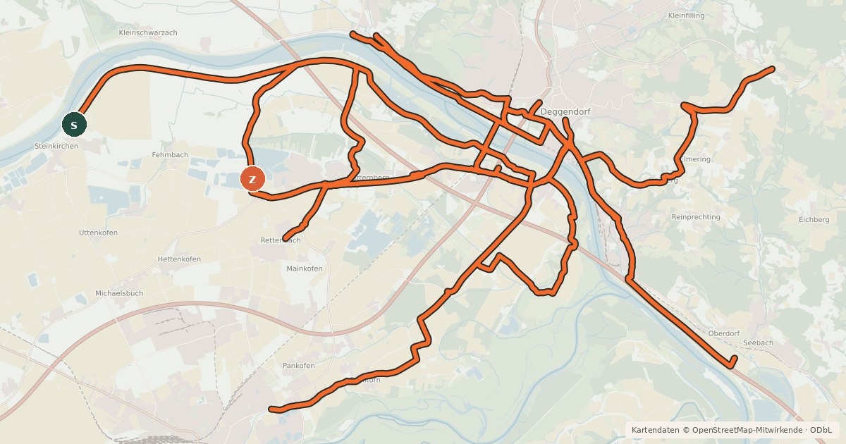 Kartenübersicht der Radroute Radverkehrsnetz Landkreis Deggendorf