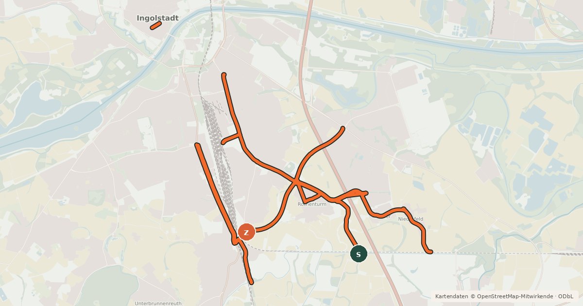Kartenübersicht der Radroute Radverkehrsnetz Landkreis Ingolstadt