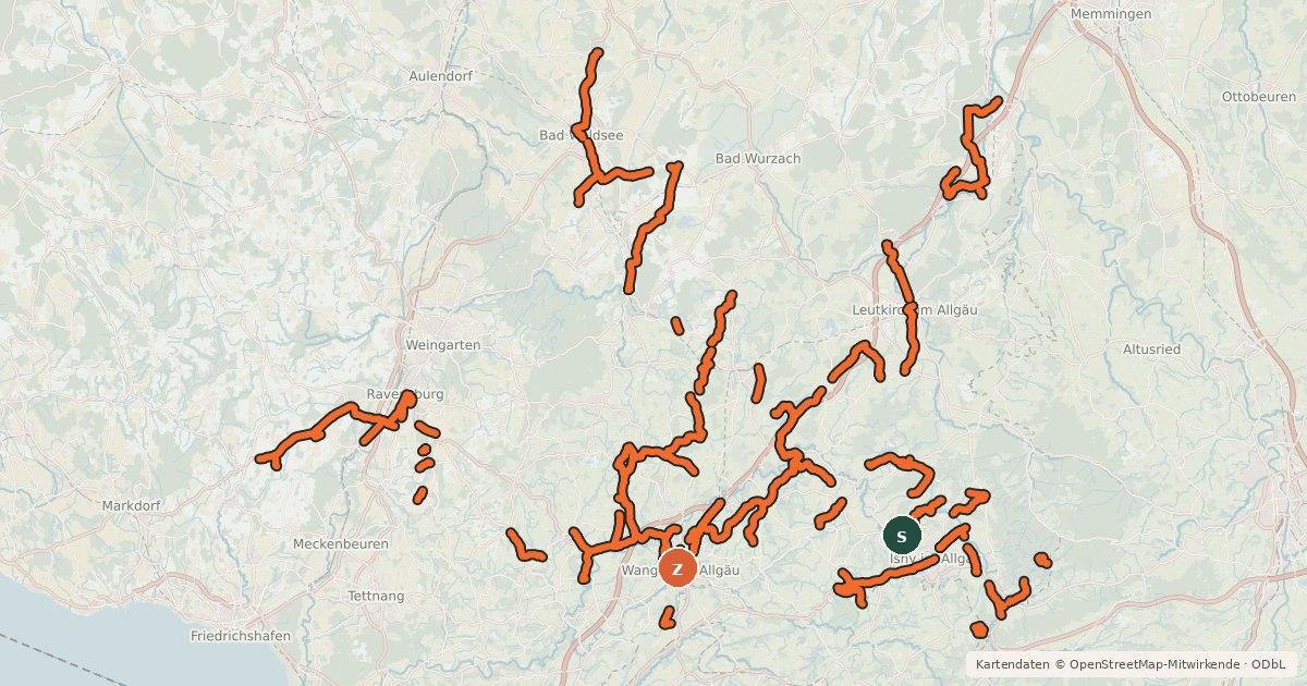 Kartenübersicht der Radroute Radverkehrsnetz Landkreis Ravensburg
