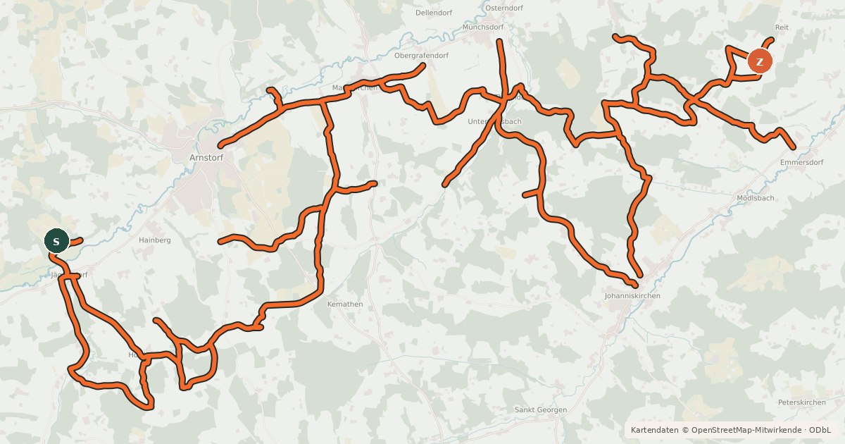 Kartenübersicht der Radroute Radverkehrsnetz Landkreis Rottal-Inn