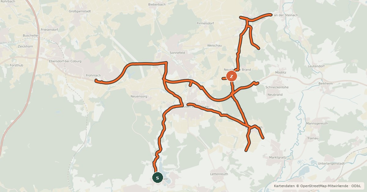 Kartenübersicht der Radroute Radverkehrsnetz Landkreis/Stadt Coburg