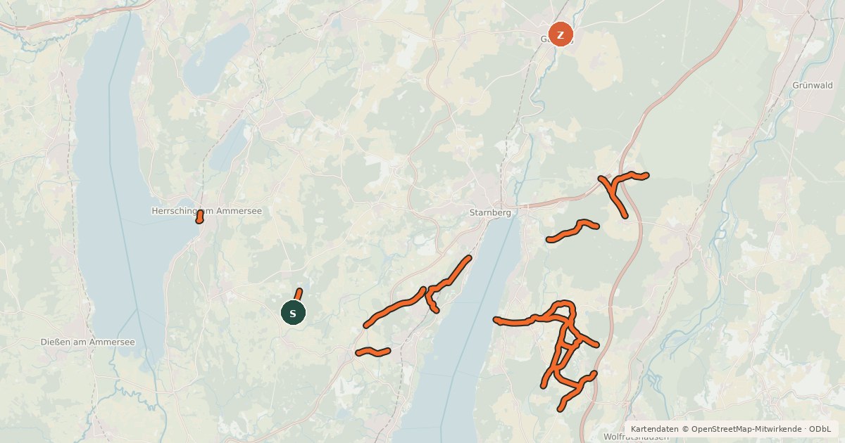 Kartenübersicht der Radroute Radverkehrsnetz Landkreis Starnberg