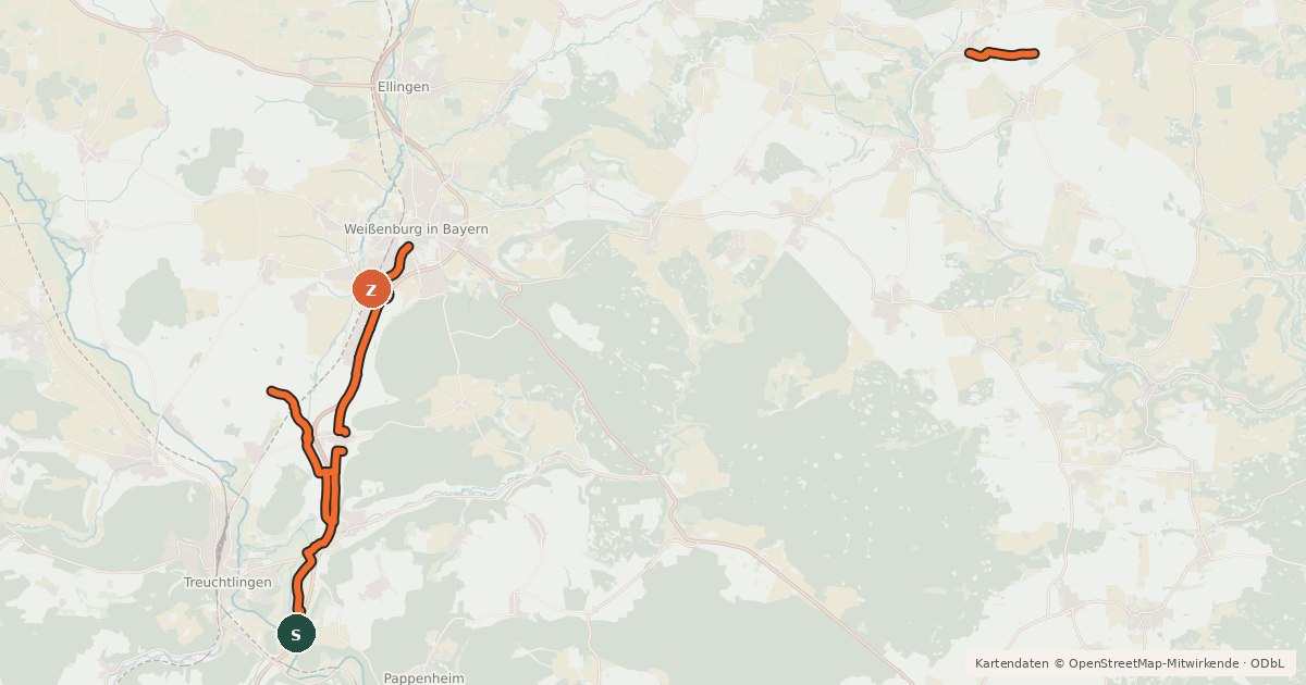 Kartenübersicht der Radroute Radverkehrsnetz Landkreis Weißenburg-Gunzenhausen