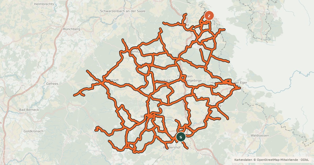 Kartenübersicht der Radroute Radverkehrsnetz Landkreis Wunsiedel