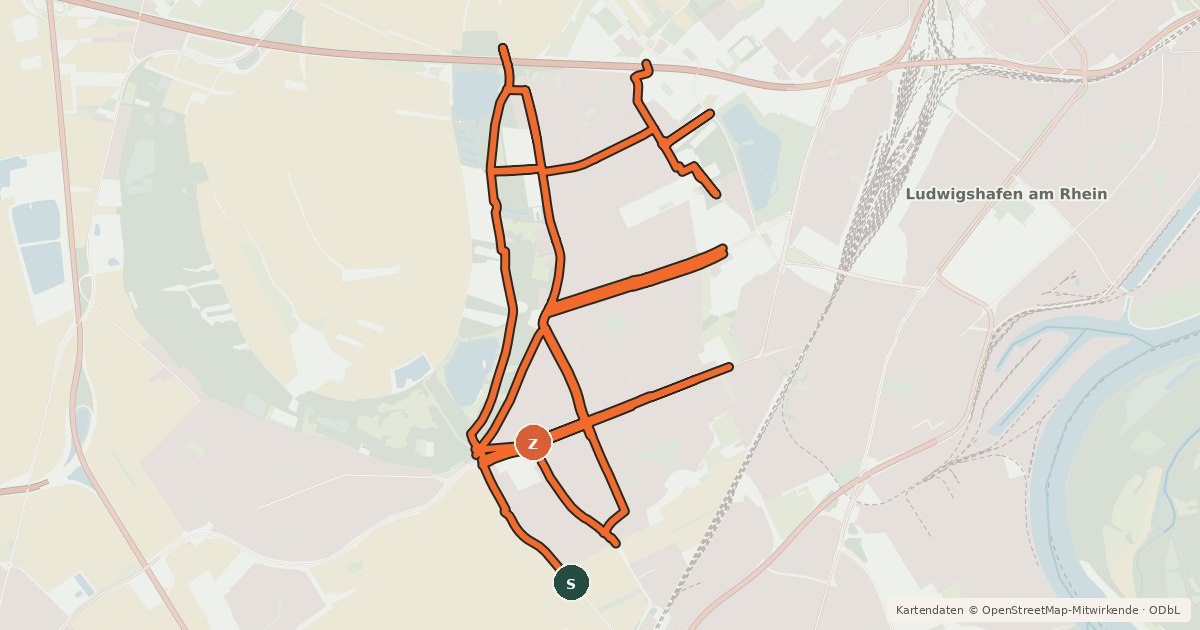 Kartenübersicht der Radroute Radverkehrsnetz LU-Gartenstadt
