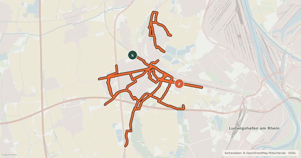 Kartenübersicht der Radroute Radverkehrsnetz LU-Oggersheim