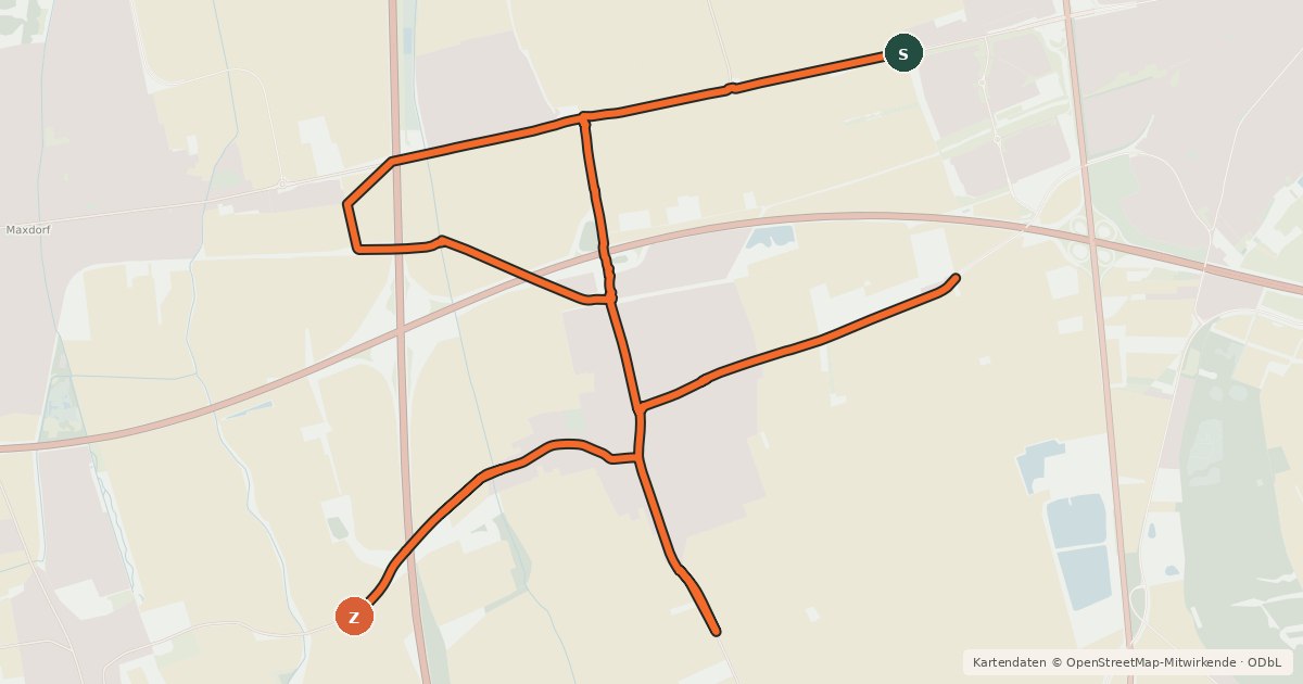 Kartenübersicht der Radroute Radverkehrsnetz LU-Ruchheim
