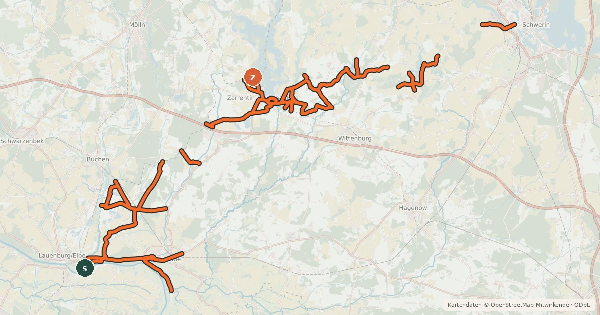 Kartenübersicht der Radroute Radverkehrsnetz Ludwigslust Parchim