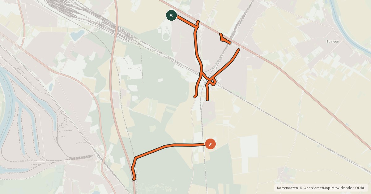 Kartenübersicht der Radroute Radverkehrsnetz Mannheim-Friedrichsfeld/Alteichwald