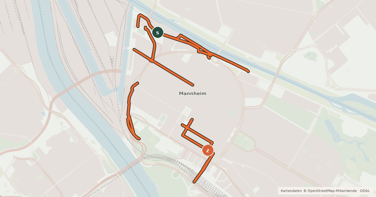 Kartenübersicht der Radroute Radverkehrsnetz Mannheim-Innenstadt/Jungbusch