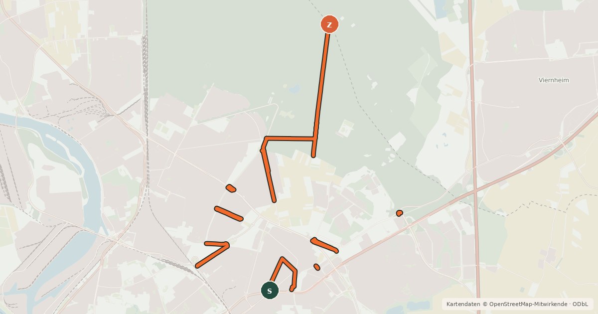Kartenübersicht der Radroute Radverkehrsnetz Mannheim-Käfertal