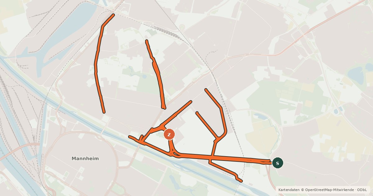 Kartenübersicht der Radroute Radverkehrsnetz Mannheim-Neckarstadt-Ost