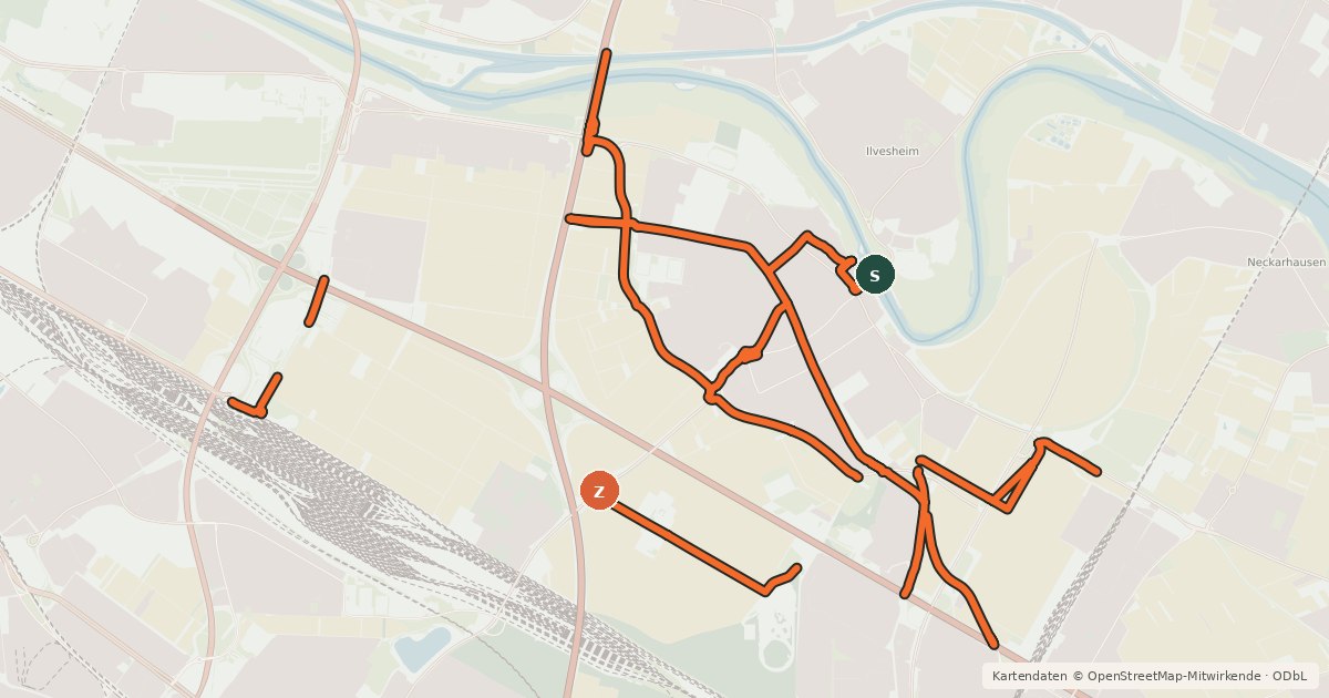Kartenübersicht der Radroute Radverkehrsnetz Mannheim-Seckenheim