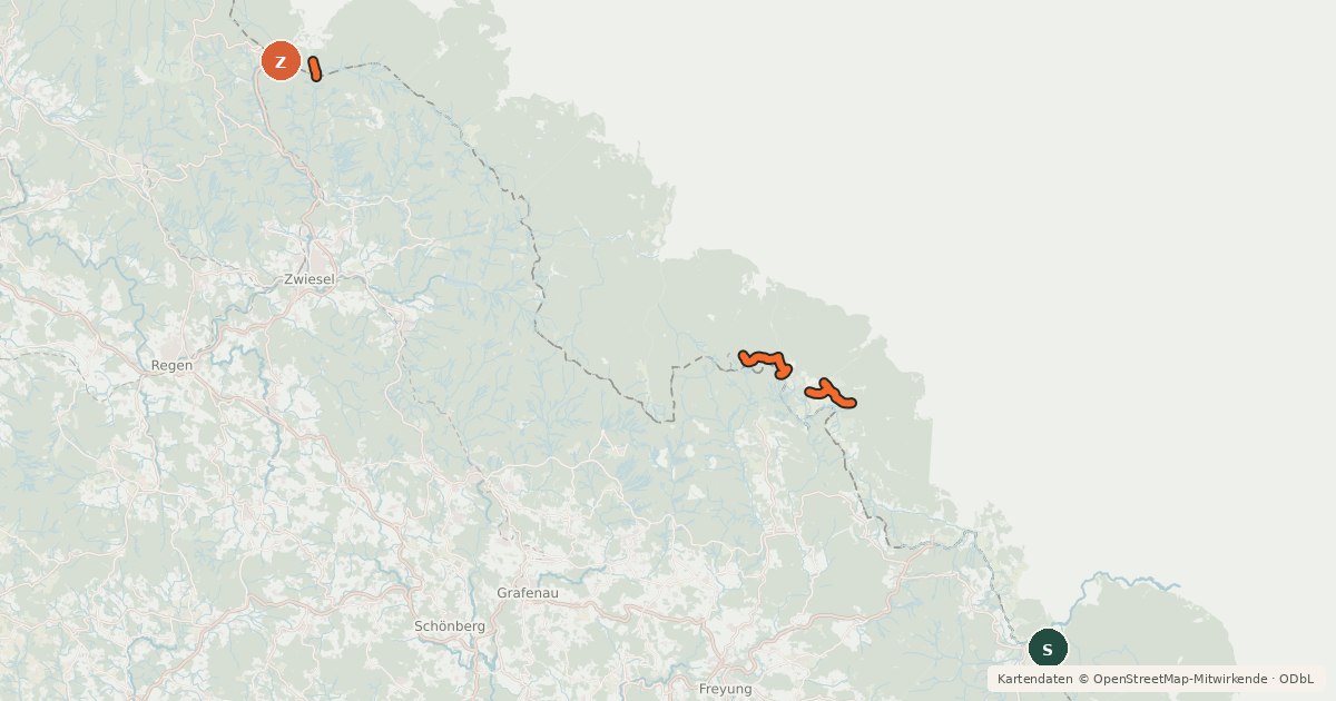 Kartenübersicht der Radroute Radverkehrsnetz National Park Bayerischer Wald CZ