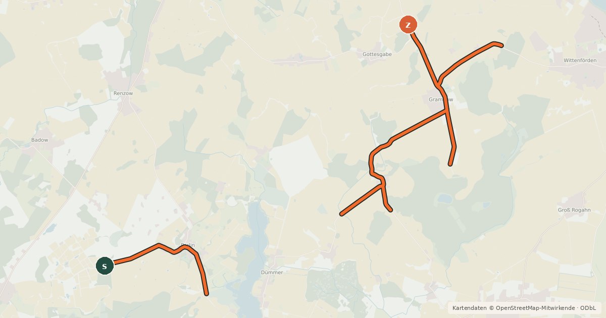 Kartenübersicht der Radroute Radverkehrsnetz Nordwestmecklenburg