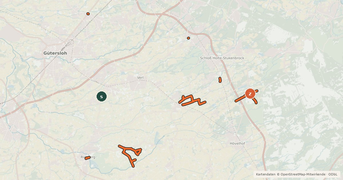 Kartenübersicht der Radroute Radverkehrsnetz NRW, Kreis Gütersloh