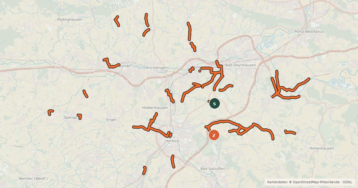 Kartenübersicht der Radroute Radverkehrsnetz NRW, Kreis Herford