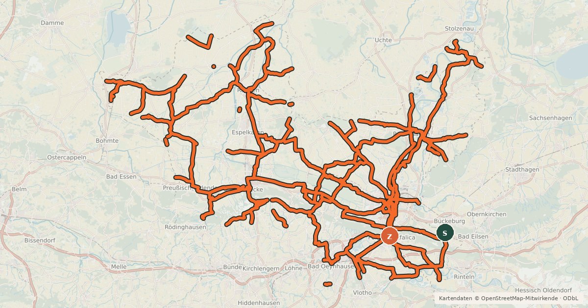 Kartenübersicht der Radroute Radverkehrsnetz NRW, Kreis Minden-Lübbecke