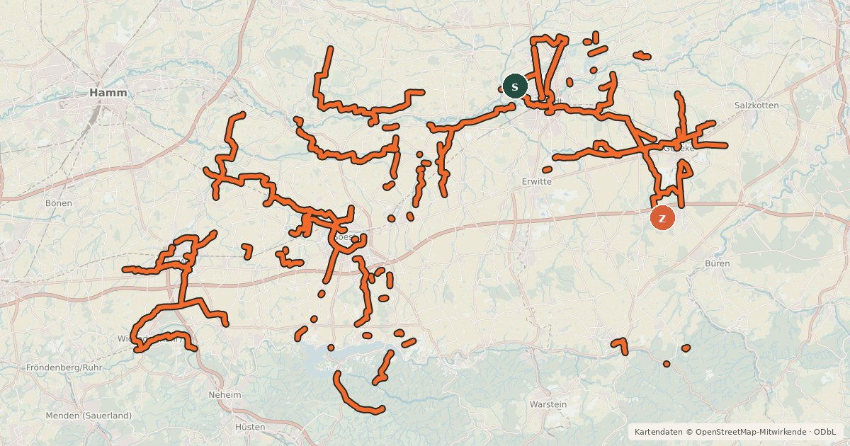 Kartenübersicht der Radroute Radverkehrsnetz NRW, Kreis Soest