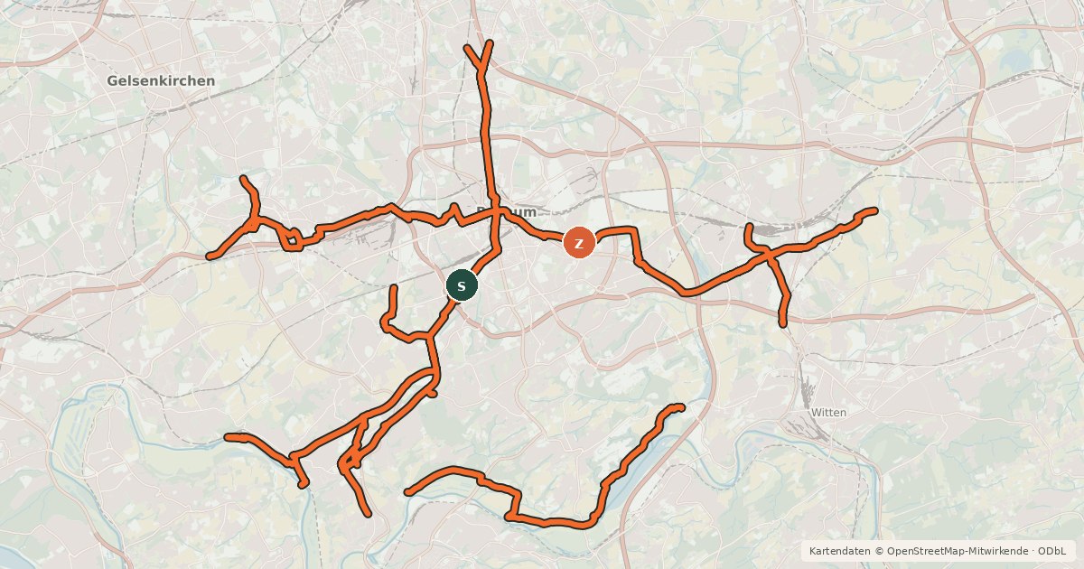 Kartenübersicht der Radroute Radverkehrsnetz NRW, Stadt Bochum