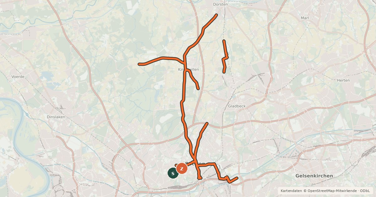 Kartenübersicht der Radroute Radverkehrsnetz NRW, Stadt Bottrop