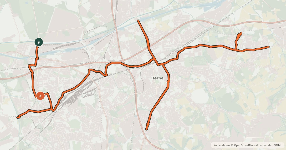 Kartenübersicht der Radroute Radverkehrsnetz NRW, Stadt Herne