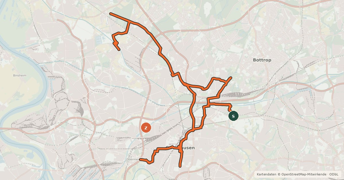 Kartenübersicht der Radroute Radverkehrsnetz NRW, Stadt Oberhausen