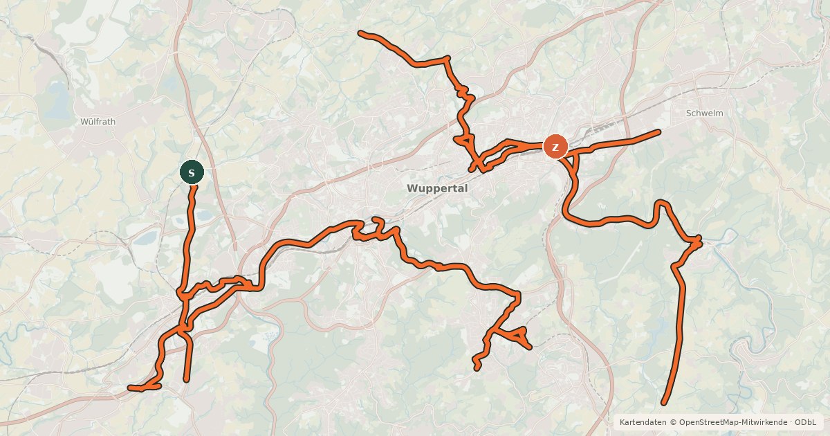 Kartenübersicht der Radroute Radverkehrsnetz NRW, Stadt Wuppertal