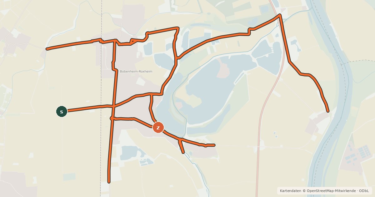 Kartenübersicht der Radroute Radverkehrsnetz RP-Bobenheim-Roxheim