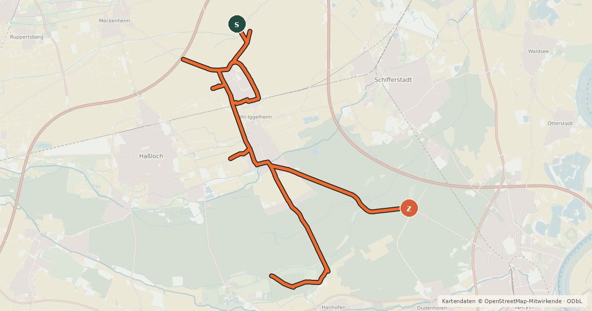 Kartenübersicht der Radroute Radverkehrsnetz RP-Böhl-Iggelheim