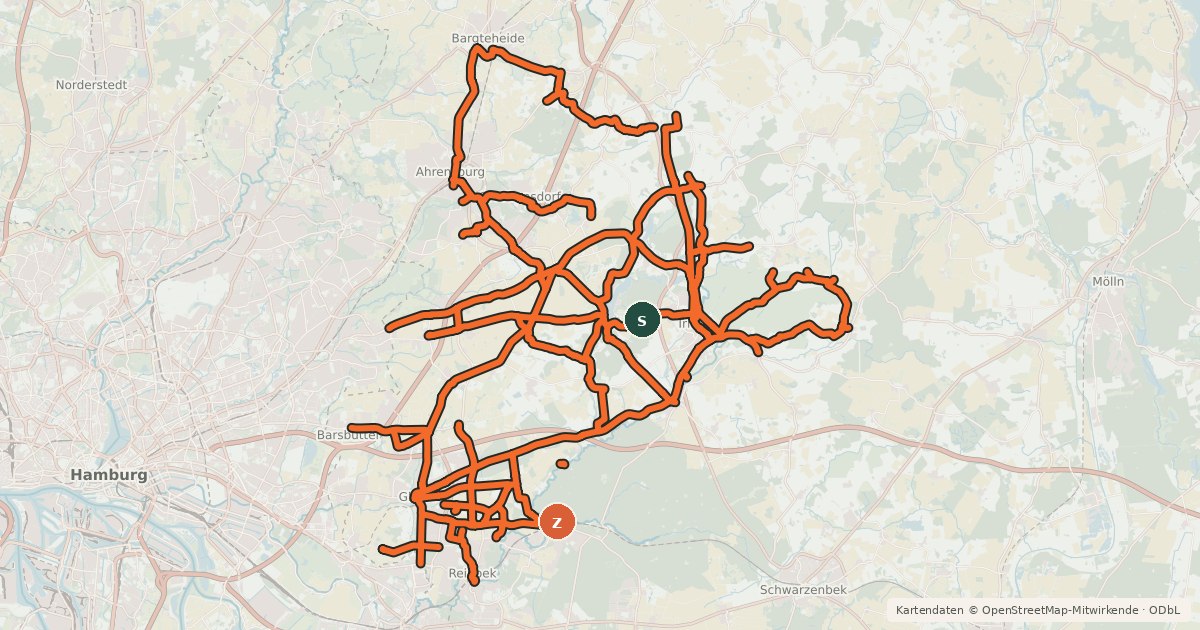 Kartenübersicht der Radroute Radverkehrsnetz Stormarn