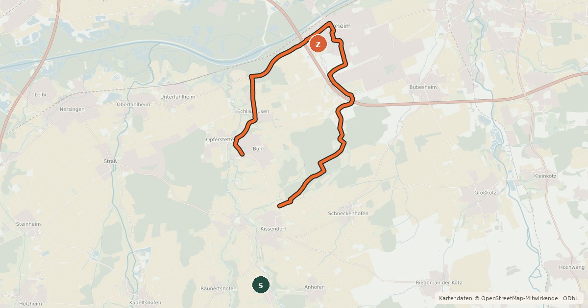 Kartenübersicht der Radroute Radwanderweg 3, Regionalmarketing Günzburg GbR