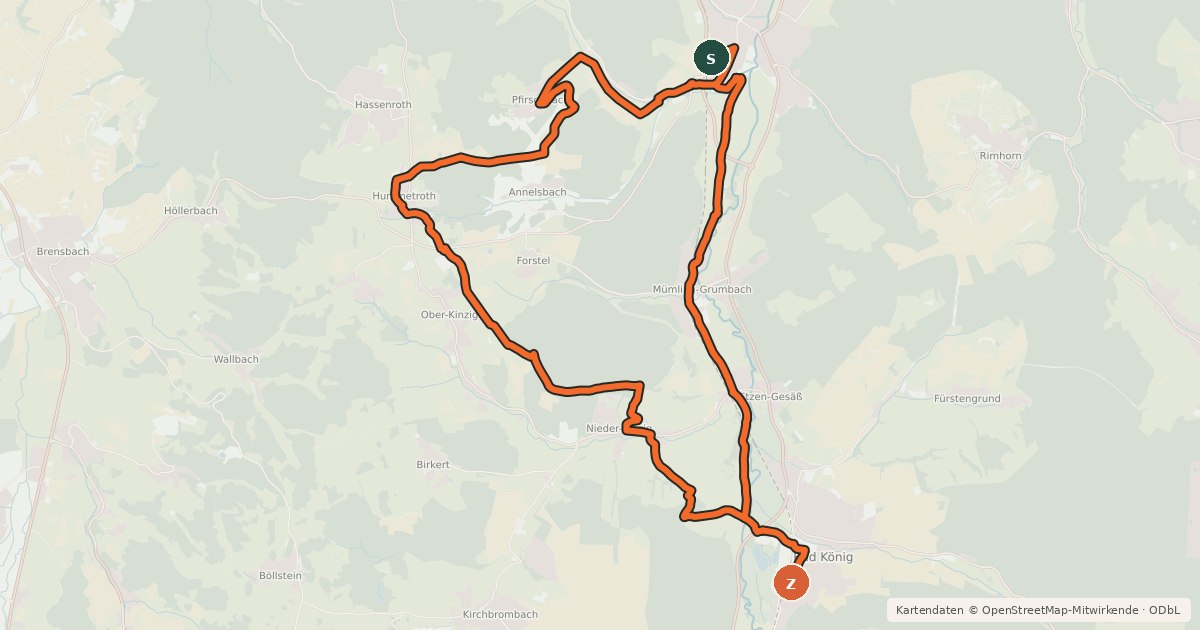 Kartenübersicht der Radroute Radwanderweg Bad König
