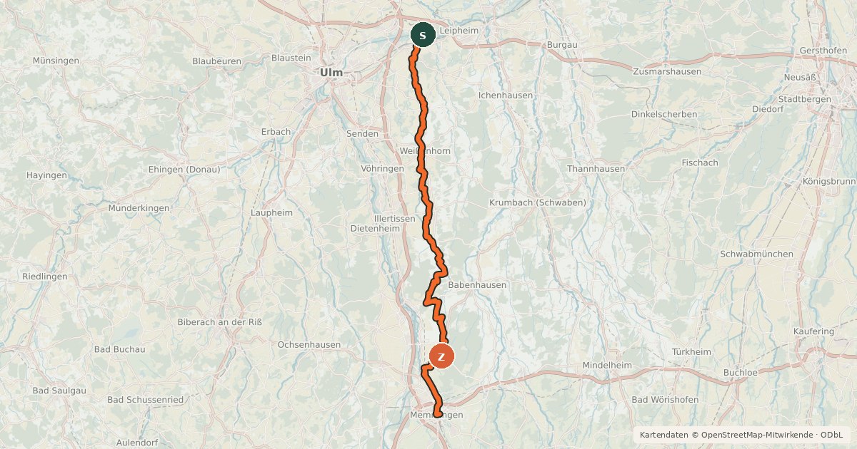 Kartenübersicht der Radroute Radwanderweg Bayerisch-Schwäbische Roth
