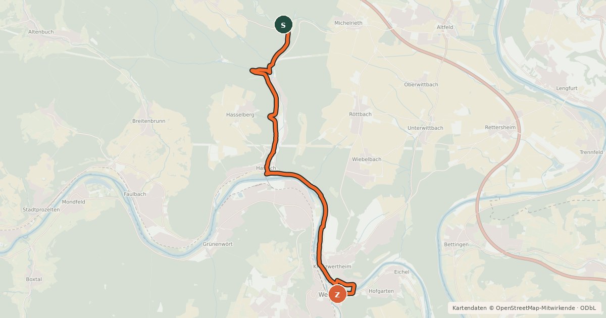 Kartenübersicht der Radroute Radwanderweg E5