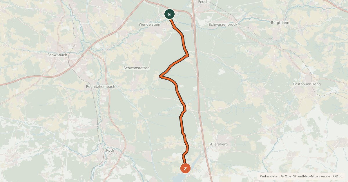 Kartenübersicht der Radroute Radwanderweg-Ludwigskanal-Rothsee