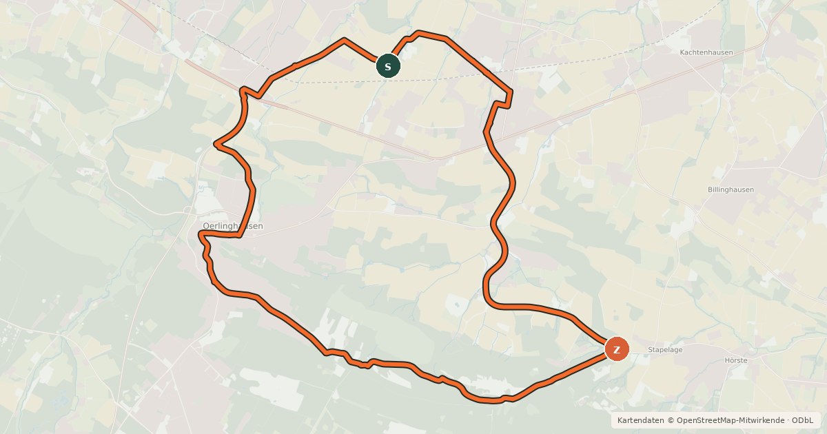 Kartenübersicht der Radroute Radwanderweg Oerlinghausen Oe 2