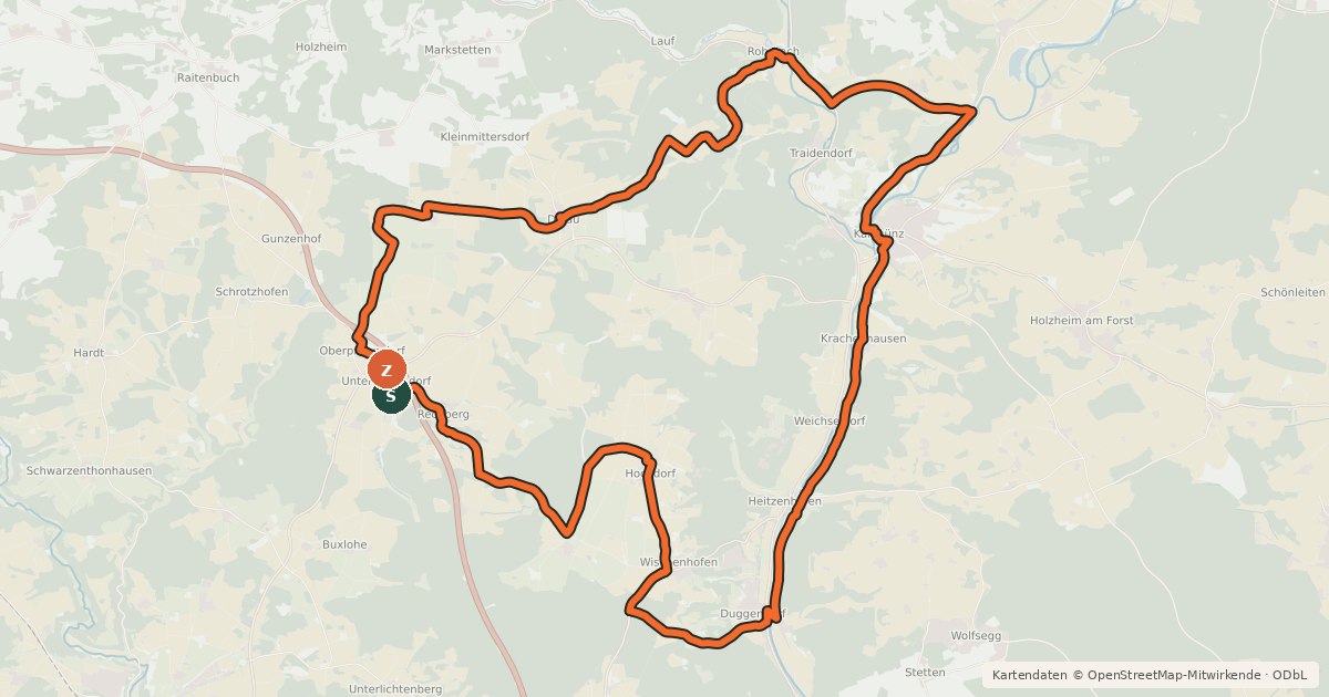 Kartenübersicht der Radroute Radwanderweg R3 (Landkreis Regensburg)