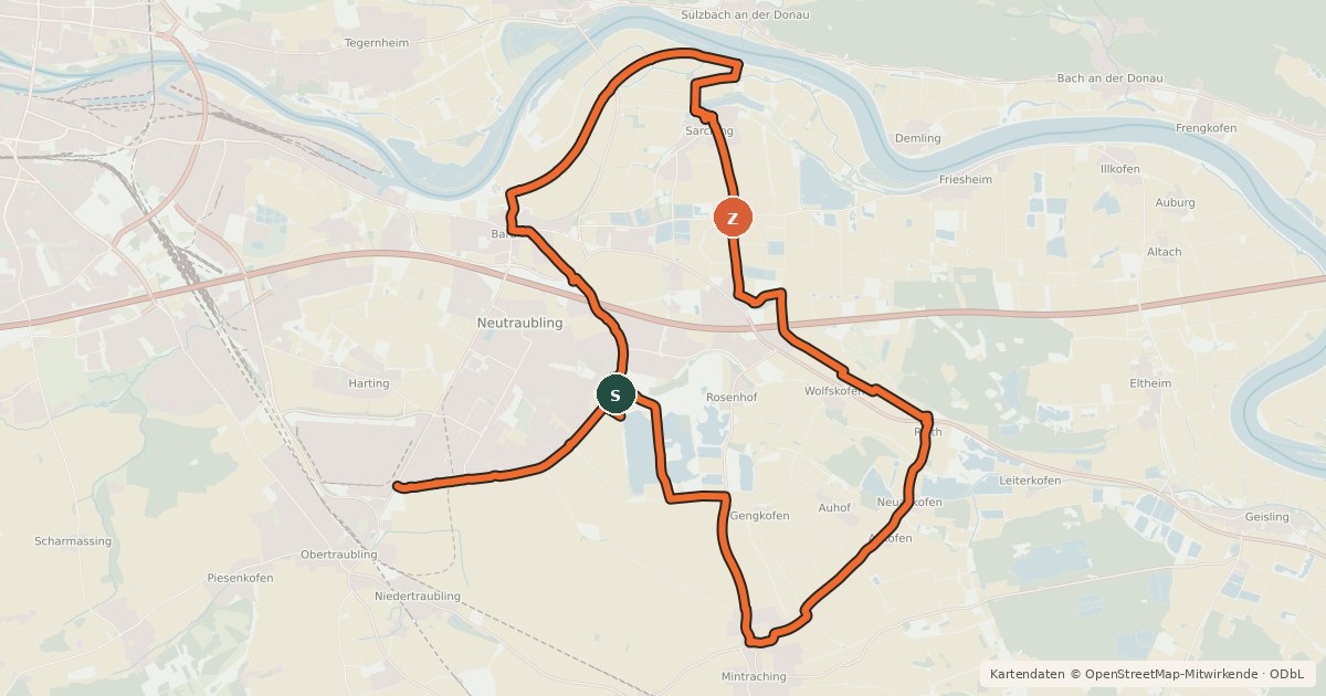 Kartenübersicht der Radroute Radwanderweg R7 (Landkreis Regensburg)
