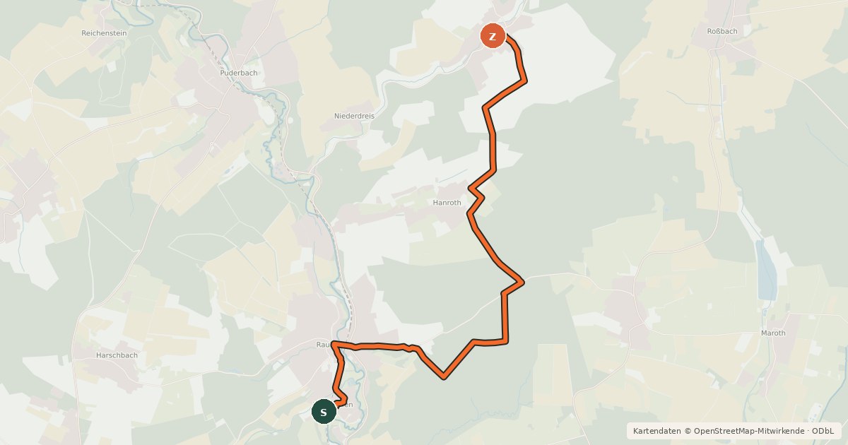 Kartenübersicht der Radroute Radwanderweg Raubach-Woldert