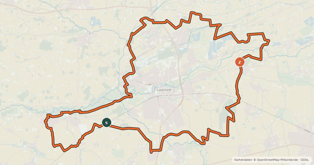 Kartenübersicht der Radroute Radwanderweg rund um Lippstadt
