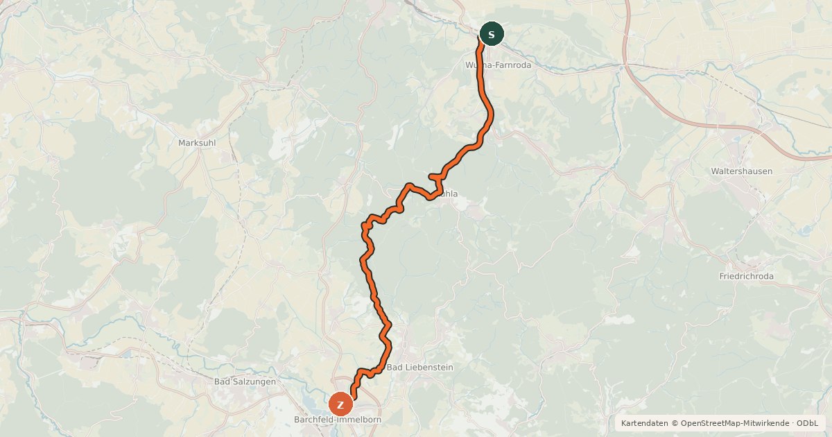 Kartenübersicht der Radroute Radwanderweg Tannhäuser
