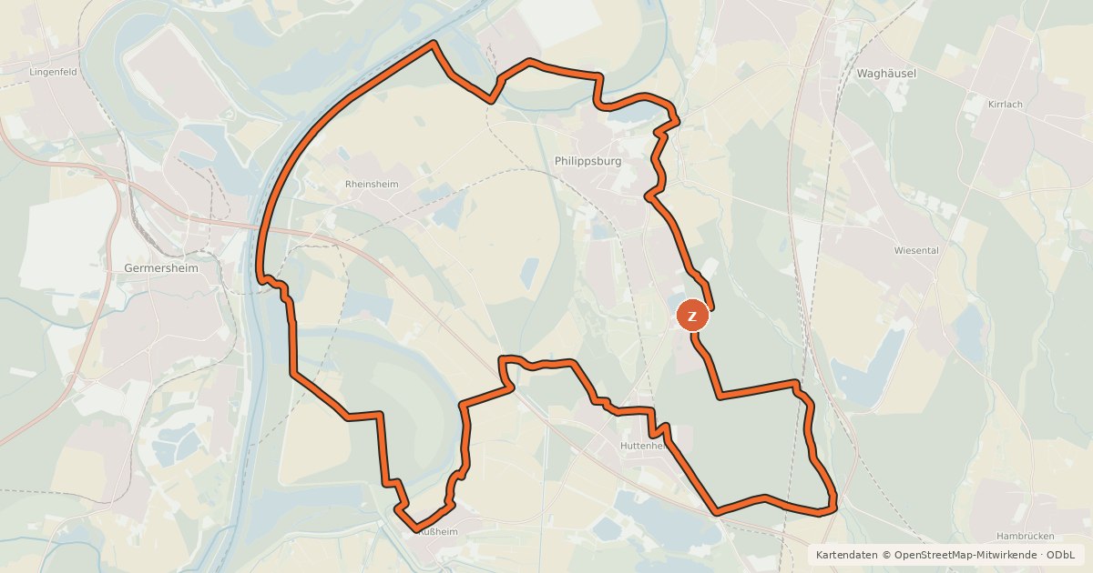 Kartenübersicht der Radroute Radwanderweg um Philippsburg - Route 1