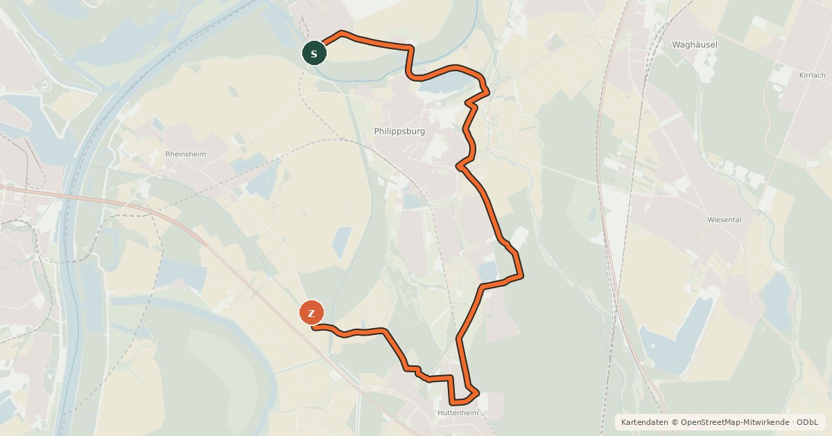 Kartenübersicht der Radroute Radwanderweg um Philippsburg - Route 3