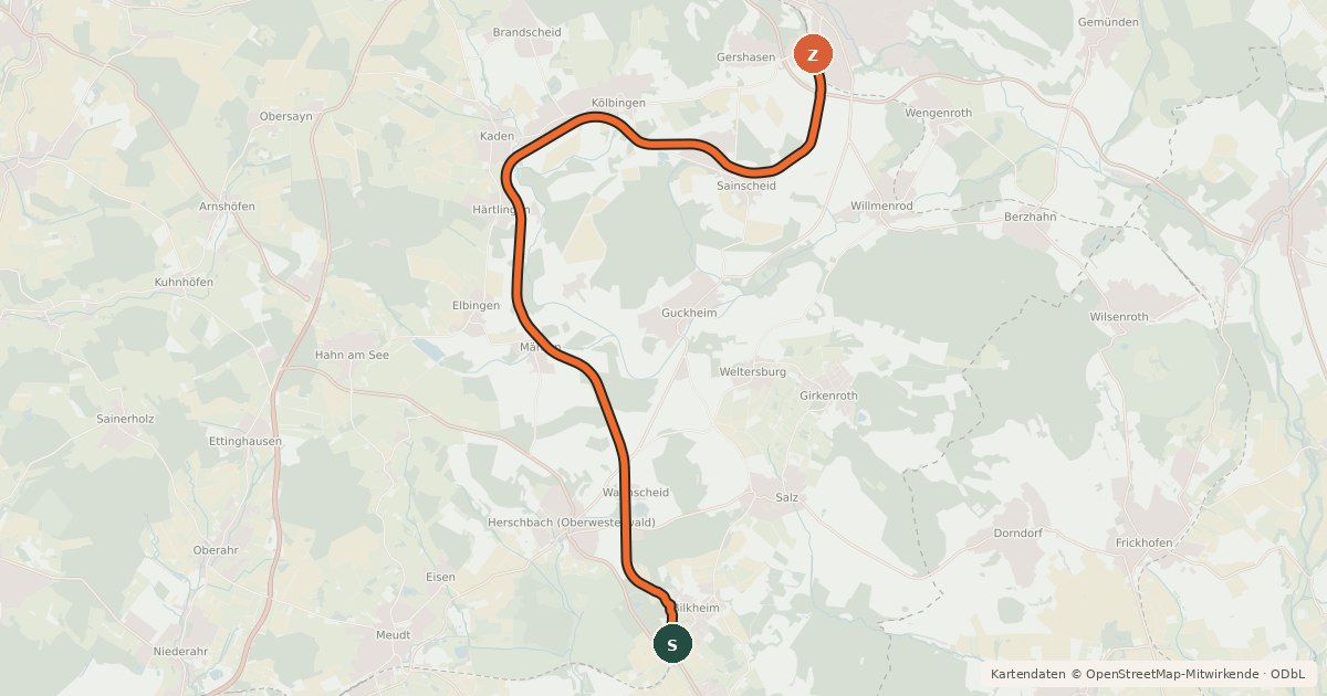 Kartenübersicht der Radroute Radwanderweg Wallmerod Westerburg